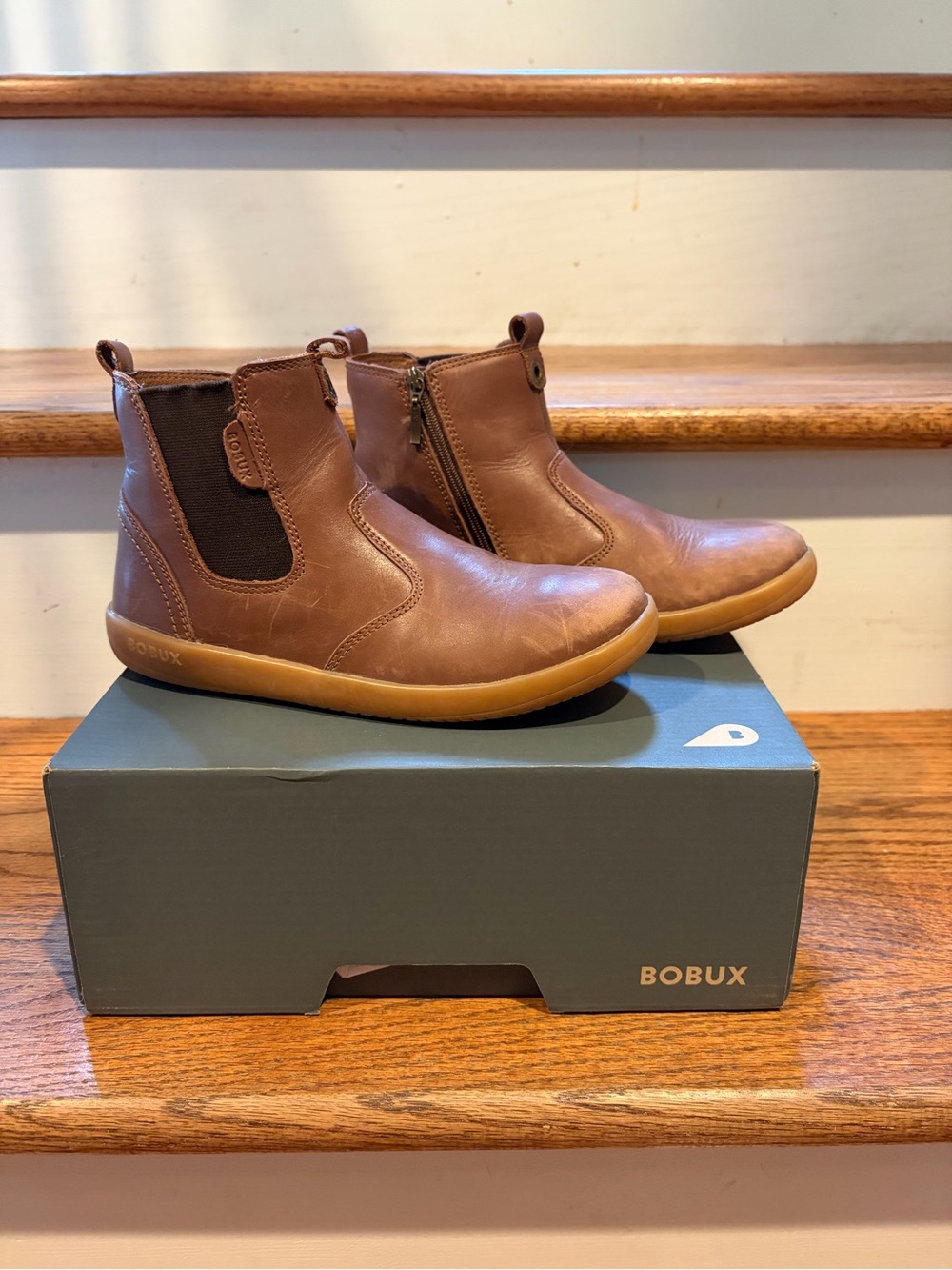 Bobux Tan Leather Chelsea Booties with Side Zip